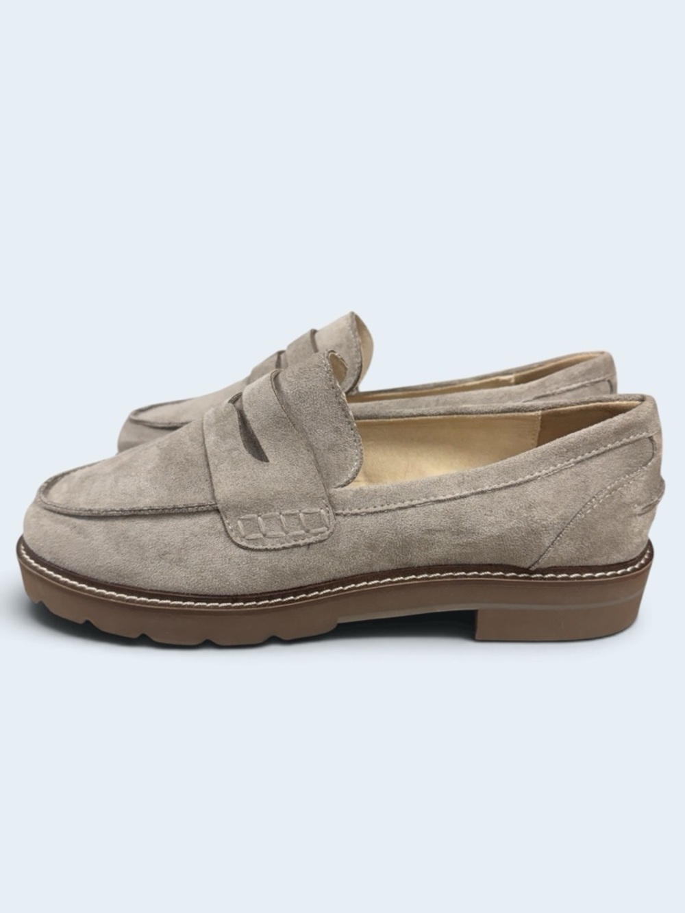 Anne Klein Emmylou Waterproof Suede Penny Loafers - Taupe size 7.5 - Picture 2 of 12